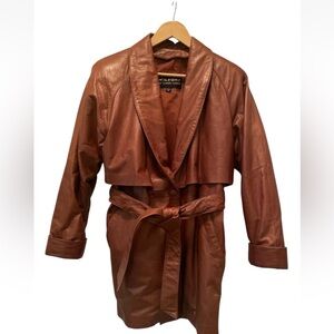 Vintage WILSONS Womens Brown 100% Leather Belted Jacket 1986 Small Chic Classy